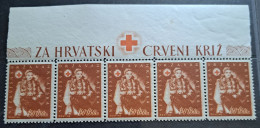 RED CROSS-1.50 + 0.50 K-NATIONAL COSTUMES-ŠESTINE-TOP OF THE SHEETLET-NDH-CROATIA-1942 - Rotes Kreuz