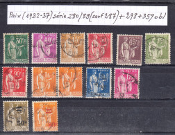 France Type Paix (1932-37) Y/T N° 280/89 (sauf 287) + 298 + 359 Surchargés Oblitérés - 1932-39 Paz