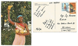 Somalia Ragazza & Pompelmo Girl & Grapefruit Pcard Mogadiscio 8nov1976 With 2 Stamps - Somalia (1960-...)