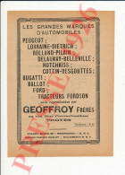 Publicité Geoffroy Troyes Voiture Lorraine-Dietrich Rolland-Pilain Delaunay-Belleville Cottin-Desgouttes Bugatti Ballot - Non Classés