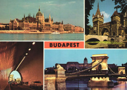 BUDAPEST, MULTIPLE VIEWS, TUNNEL, ARCHITECTURE, BRIDGE, CHAIN BRIDGE, STATUE, HUNGARY, POSTCARD - Hungary