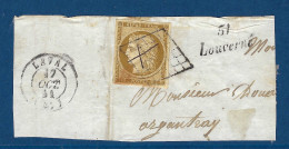France - YT N° 1 - Oblitéré - Sur Fragment Avec Cursive - Mayenne - Louverné 1849 1850 - 1849-1850 Cérès