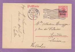 P 11 I. ENTIER POSTAL DE BRUXELLES POUR GENEVE,SUISSE,1918. - OC1/25 General Government