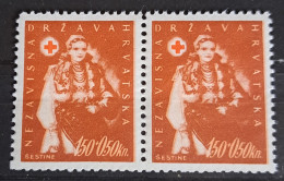 RED CROSS-1.50 + 0.50 K-NATIONAL COSTUMES-ŠESTINE-ERROR-NDH-CROATIA-1942 - Red Cross