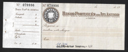 Check From BPA Banco Português Do Atlântico, Lisbon. Embossed $05 Check Stamp. Scheck Von BPA Banco Português Do Atlânti - Assegni & Assegni Di Viaggio