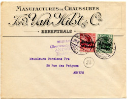 BELGIQUE - COB OC 3+4 HERENTALS + CENSURE ANTWERPEN, 1916 - Duits Leger