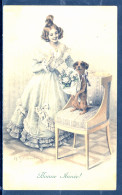19020 Demoiselle Avec Un Chien Sur 2 Pattes Tenant Un Bouquet De Fleurs - H. Schubert - MM VIENNE - M.Munk - Schubert