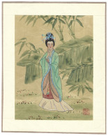 Peinture Sur Soie  XX E  Peinte A La Main En Chine - Signee -  Jeune Fille - Art Asiatique