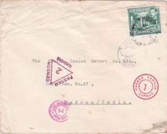 CYPRUS KGVI COVER 1939 NICOSIA MADRAS INDIA TRIPLE CENSOR 1 1/2 PIA RATE No7 - Cyprus (...-1960)