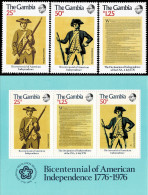 GAMBIA 1976 Mi 326-328 + BL 1 BICENTENARY OF AMERICAN REVOLUTION MINT STAMPS + MINIATURE SHEET ** - Independecia USA