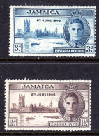 JAMAICA - 1946 VICTORY SET PERF 13½ (2V) FINE MNH ** SG 141a-142a - Giamaica (...-1961)