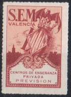 Sello, Viñeta, Label S.E.M. Prevision Centrs De Enseñanza Priavada VALENCIA ** - Fiscales