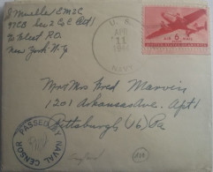 U.S.A. Lettre Censurée Du 11/04/1944 De U.S. NAVY Contenant Le Courrier Censuré (découpé) Avec Cachet Naval Censor 3phot - Brieven En Documenten