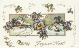 84 - CARTE JOYEUX NOEL . PENSEES HOUE MAISONS GUI ETOILES PAILLETTES DANS PAYSAGE ENNEIGE . PHOTOCHROM 10294 - Autres & Non Classés