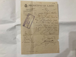 DOCUMENTO STORIA POSTALE COMUNE DI LAGO VS AMANTEA 1931. - Documentos Históricos
