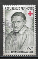 France  1958  Oblitéré  N° 1187  -  Croix Rouge - St Vincent De Paul - Gebruikt