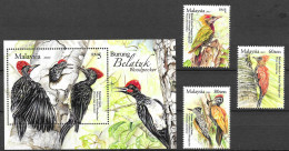 Malaysia 2013 MiNr. 2024 - 2027 (Block 166) BIRDS Woodpeckers 3V + S/sh MNH** 7,40 € - Specht- & Bartvögel