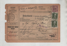 Solingen 1927 Paketkarte Bulletin Expédition Sagué Et Marès Cerbère Karlsruhe Richard Herder - Eisenbahnverkehr