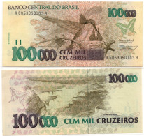 Brazil 100,000 Cruzeiros ND 1992-1993 P-235 UNC - Brasile