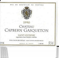 Etiquettes De Vin.  Château CAPBERN GASQUETON 1990 (St-Estèphe, Cru Bourgeois).  S.C.E.A Calon Segur. ..I 048 - Bordeaux