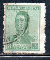 ARGENTINA 1920 JOSE DE SAN MARTIN 3c USED USADO OBLITERE' - Used Stamps