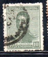 ARGENTINA 1920 JOSE DE SAN MARTIN 10c USED USADO OBLITERE' - Gebraucht