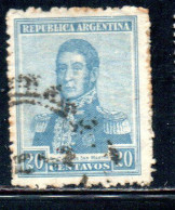 ARGENTINA 1920 JOSE DE SAN MARTIN 20c USED USADO OBLITERE' - Oblitérés