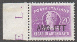 Trieste - Zona A - 1954 - RECAPITO AUTORIZZATO, 20 Lire Lilla, Con Nuova Soprastampa. Cat 5A. Integro. - Poste Exprèsse