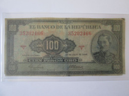 Rare! Colombia/Colombie 100 Pesos Oro 1965 Banknote Bad Grade,see Pictures - Colombie