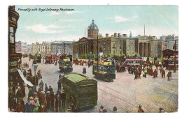 Postcard UK England Lancashire Manchester Piccadilly With Royal Infirmary Street Scene Trams Posted 1911 - Manchester