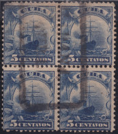 1899-724 CUBA US OCCUPATION 1899 5c MERCHANT SHIP PACKET CANCEL BLOCK 4.  - Usados