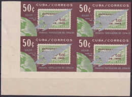 1965.230 CUBA 1965 IMPERFORATED PROOF BLOCK 4 POSTAL ROCKET VOSJOD I OVERPRINT.  - Unused Stamps
