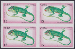 1994.343 CUBA MNH 1994 15c IMPERFORATED PROOF LIZARD LAGARTOS GECKO BLOCK 4 - Imperforates, Proofs & Errors