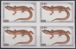 1994.345 CUBA MNH 1994 1$ IMPERFORATED PROOF LIZARD LAGARTOS GECKO BLOCK 4.  - Sin Dentar, Pruebas De Impresión Y Variedades