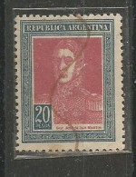 San Martin $20 Azul Y Gris Fil Sol Red - Used Stamps