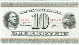 Billet. Danemark. 10 Couronnes. Danmark Ti Kroner.  - Danimarca