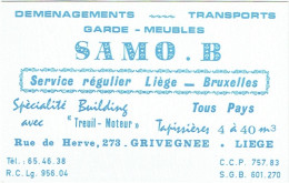 Carte Visite. Transports-Déménagements Samo. B. Liège-Grivegnée. - Cartes De Visite