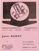 Carte Visite. Transports-Déménagements. Jules DEMEY, Bruxelles. - Visitenkarten