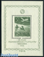 Poland 1954 Philatelists Congress S/s, Mint NH, Nature - Transport - Horses - Philately - Post - Coaches - Aircraft & .. - Ongebruikt