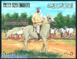 United Arab Emirates 1996 Said Ibn Sultan Al-Nahajan S/s, Mint NH, History - Nature - Kings & Queens (Royalty) - Horses - Familias Reales