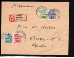 1920 , 5, 10 ,15, 30 Pfg. Aufdruck, Seltener Stp. " NEU-MORESNET -15.3.20 " Portogerecht, Reko !! #1714 - OC55/105 Eupen & Malmédy