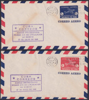 1949-EP-195 CUBA REPUBLICA 1949 5c+8c AIRMAIL AIRPLANE FDC VIOLET COVER POSTAL STATIONERY.  - Autres & Non Classés