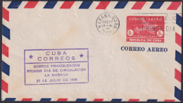 1949-EP-197 CUBA REPUBLICA 1949 8c AIRMAIL AIRPLANE FDC VIOLET COVER POSTAL STATIONERY.  - Otros & Sin Clasificación