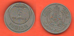 Tunisie 5 Francs 1957 AH 1376  5 Franchi Nickel Coin - Túnez