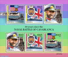 Liberia 2022 80 Years Since The Battle Of Casablanca, Mint NH, History - Transport - Flags - World War II - Ships And .. - Seconda Guerra Mondiale