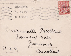 Grande-Bretagne--1929--Lettre De OBAN ARGYLL Pour Greenwich (Conn)-USA...timbre......beau Cachet Mécanique - Storia Postale