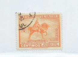 VENEZUELA 1951 BOLIVAR STATUE HORSE MILITARY SC C329 USED HIGH VALUE 70C ORANGE - Venezuela