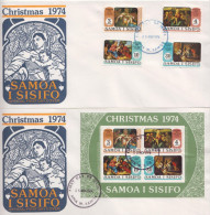 Samoa Set And Minisheet On FDCs - Navidad