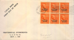 1939 CANAL ZONE , BALBOA HEIGHTS , PRIMER DIA , FIRST DAY COVER , YV. 104 BL/6 - Zona Del Canal