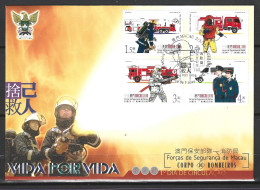 MACAO. N°1049-52 Sur Enveloppe 1er Jour (FDC) De 2001. Sapeurs-pompiers. - Firemen